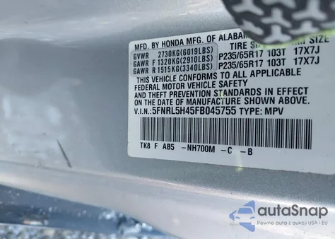 2015 Honda Odyssey Ex from USA, damaged, VIN 5FNRL5H45FB045755